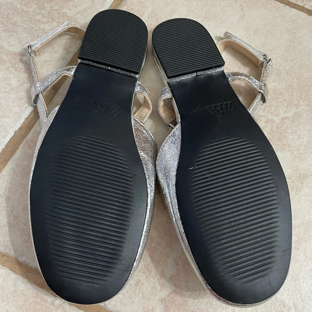 Zara Girls size 36 Silver Sling back shoes